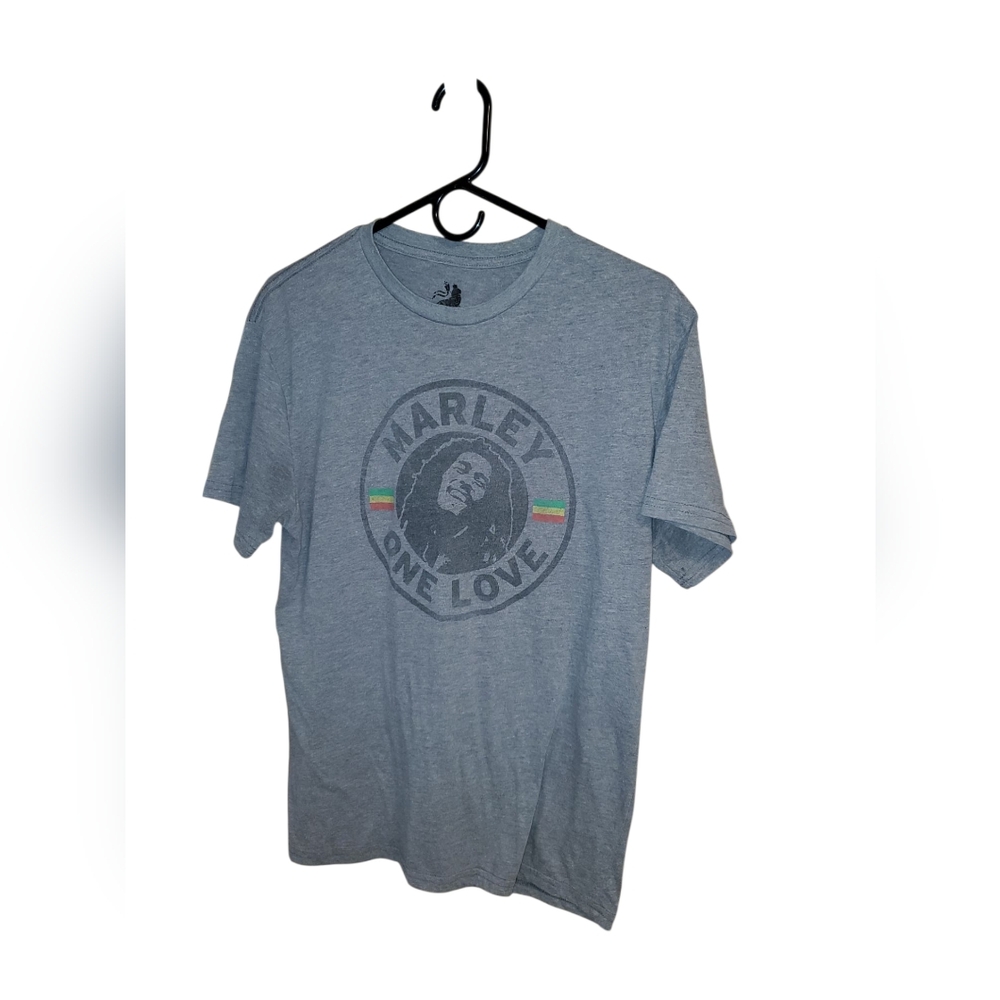 Zion Rootswear Marley One Love Graphic Tee - Heather Blue with Rasta Accents